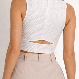 Express White Textured Sleeveless Back Slit Crop Top